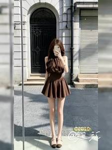 NIUVIES | Sleeveless Halter Neck Waist Shaping Skinny Short Dress