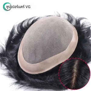 6*8/ 6*9/ 7*9 โมโนระบายอากาศได้ดีพร้อม Toupee PU ผู้ชาย # 1B 6 นิ้ววิกผมผู้ชายผมมนุษย์ Toupee ผู้ชายเปลี่ยนระบบหน่วยวิกผม