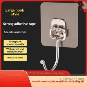⚑10 Pcs Large Clear Adhesive Hanging Hooks Stainless Steel Stick On Wall Mount For Bathroom Shower Kitchen
