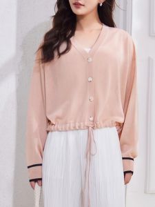 WANGGONGZHU | Princess Style Ice Silk Knitted V-Neck Cardigan Lightweight Summer Casual Outerwear Air Conditioning Coat New 2024 Fashion