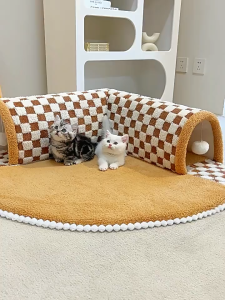 HATELI Cat Tunnel Bed Detachable Cat Tunnel with Ball Toy Non-Slip Base Cat Tunnel Bed for Indoor Cats Ferrets Rabbits Puppies Warm Removable Washable Bed