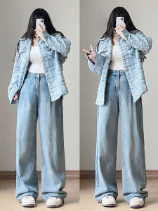 Loose Straight Leg Jeans Light Blue Denim High Waist Wide Leg Pants Elastic Waist plus Size Womens Casual Summer Jeans