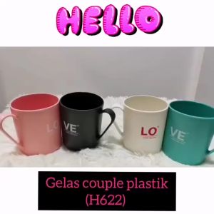 (BISA COD) PROMO GELAS COUPLE DAPAT 1 Pcs VARIASI RANDOM / GELAS COUPLE PLASTIK LOVE / MUG PLASTIK PASANGAN / CANGKIR MINUM