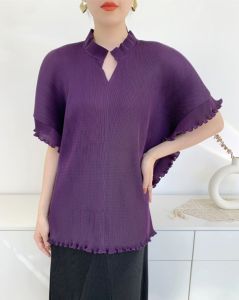 เสื้อแขนสั้นแต่งระบายสำหรับผู้หญิงเสื้อยืดคอเต่าแบบข้ามพรมแดน # S-984F