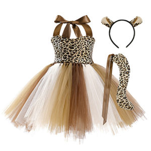 Cute Leopard Tiger Cat Giraffe Tutu Dress For Girls Halloween Animal Cosplay Costume Outfit Kids Christmas Carnival Party Dress