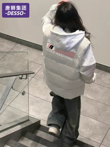 เสื้อกั๊กขนนกพีกผู้หญิง แจ็คเก็ตขนนกพีกหนา แจ็คเก็ตแขนสั้นฤดูใบไม้ร่วงและฤดูหนาว เสื้อกั๊กทรงปกติแบบมีฮู้ด