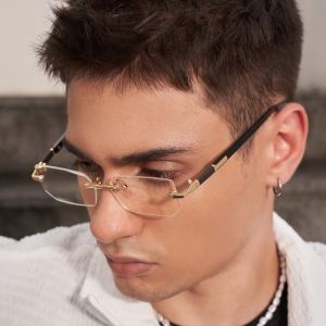 1pc Mens Minimalist Rimless Square Glasses Clear Lenses for Daily & Photo Wear