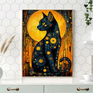 1000pcs Van Gogh-Inspired Black Cat & Starry Night Jigsaw Puzzle for Adults - Large Challenging Art Puzzle with Golden Pattern