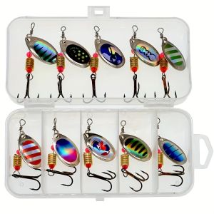 10pcs/Set Spinner Lure 10 Colors with Treble Hook Metal Spoon Lure Hard Fishing Lure with Fishing Tackle Box
