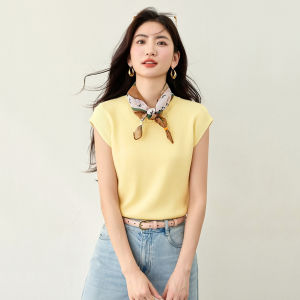 puella | Summer Korean Style Versatile Round Collar Fly Sleeve Knitted Top With Scarf