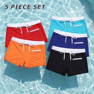 5 Piece Set Mens Swim Trunks with Triangle Mesh Lining Summer Quick Dry Swim Shorts with Zipper Front Pocket Swimwear Swimsuit