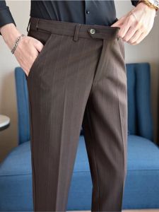 Stripes Business Trousers Mens Trousers Fancy Pencil Pants Formal Casual Pants Silm Elastic Waist Suit Pants