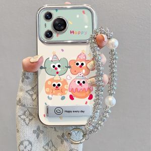 Creative Cute Silicone Phone Case for Huawei P70 P60Pro P50E P40Pro+ P30 P20 Anti-Fall Protection Bracelet Happy Cookie Party