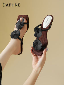 Daphne | Black Heeled Sandals Slip-on Elegant Peep Toe