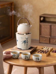 Healthful Charcoal Tea Boiler with Handle in Traditional Chinese Style Ceramic Pot for Brewing Tea And Cooking with Soda Glaze