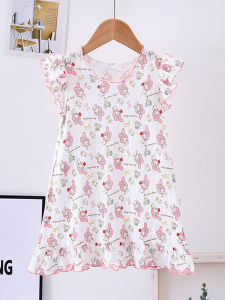 Princess Style Pure Cotton Summer Sleep Dress for Girls with Lace Trim Pleated Sleeves Comfortable Home Wear Four Seasons Suitable