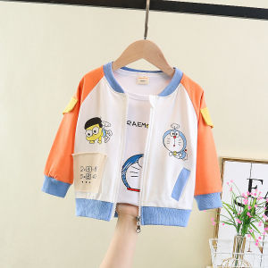 Spring Fashion Baby Boys Girls Cotton Jacket Cartoon Print round Neck Zipper Closure Lightweight Soft Fabric Kids Outerwear