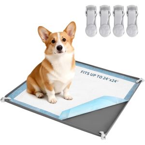 Dog Pee Pad Holder Suitable for 24 X 24 Training Pads Puppy Potty Tray with 4 Fixing Clamps Indoor Floor Protection