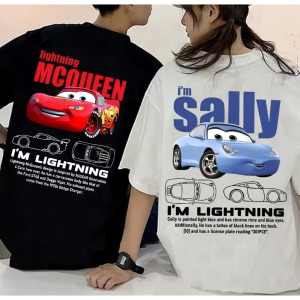 Summer New Lightning Mcqueen and Sally Print Couples T-shirt Sally and Mcqueen Cotton Short Sleeve Men Women Tees Casual Tops
