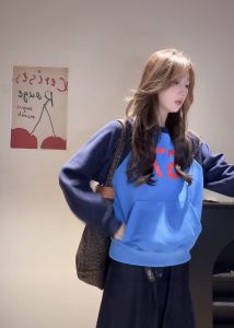 Áo Nỉ Cổ Tròn in Chữ Phong Cách Mỹ Cổ Điển Dành Cho Nữ Mùa Thu Mới Rộng Rãi Lười Biếng Oversize Áo INS Chất Liệu Polyester