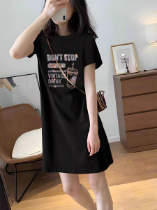 Heavy-Embroidered Diamond Short-Sleeve Womens Long T-Shirt Dress Casual Loose Korean Style Summer New Fashion Top Dress