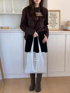 Versatile Canvas Shoulder Bag for Women Korean Style Grid Pattern Four Seasons New Fashion Commuting Single Shoulder Bag