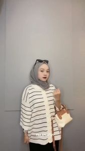 ENNI CARDY - KARDIGAN RAJUT KANCING MOTIF STRIPE WANITA LENGAN 3/4 - KERAH POLO KNITWEAR PREMIUM
