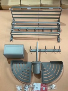 AIYU/Gun gray towel rack non perforated bathroom and toilet storage rack toilet integrated folding set wall mounted towel rack【Kuala Lumpur IN STOCK】