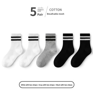 miiow | Breathable Cotton Socks For Boys Spring Autumn Style Mid-Calf No-Cuff Sports Socks For Kids And Teenagers Comfortable Soft Cotton