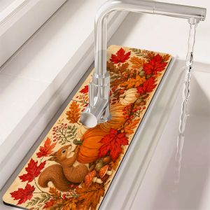 VIKAMA Halloween Autumn Pumpkin Printed Faucet Mat Holiday Atmosphere Mat Kitchen Absorbent Non Slip Mat Home Decoration