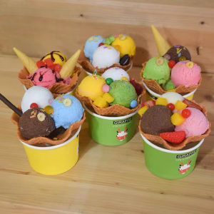 Realistic Ice Cream Ball Model Harsheda Sweet Cone Cake Fake Ball Ice Cream Fruit Sundae Cup Play Bar Counter Decoration