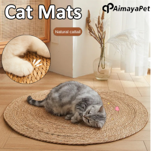 AIMAYAPET Round Cat Dog Scratch Board Grinding Claw Cat Sleeping Mat Natural Cattail Floor Carpet For Home