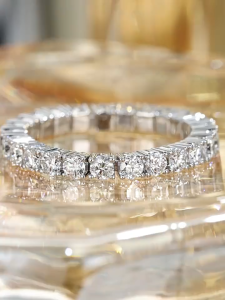  Queensun 1.6ct 18K gold lab diamond full diamond tennis ring /elastic lined ring/stacked plain ring tail ring real diamond ring 弹力网球戒指designer ring