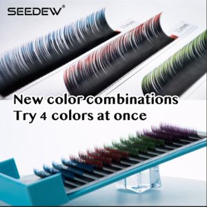 SEEDEW ไล่ระดับสีแดงสีเขียวสีฟ้าสีม่วงตัวต่อขนตามิงค์ขนตาปลอมเทียมแต่ละชิ้น
