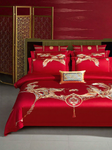 Mercury | Wedding Red Embroidered 4-Piece Set 60-Count Long Staple Cotton Sateen