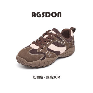 Agsdon Womens Retro Style Sport Shoes Comfortable Breathable Mesh Inner Thick Bottom Casual Increase Height All-match Autumn New