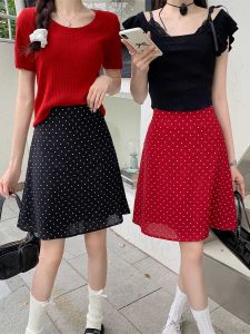 Retro Red Polka Dot Skirt Womens 2024 New Arrival Summer French Short Skirt Small High Waist A- line Skirt Mid Skirt