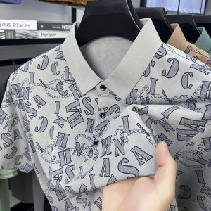 Áo Thun Polo Tay Ngắn Mùa Hè Mới 2025 Cho Nam Cổ Polo in Họa Tiết Chất Liệu Lụa Băng Áo Thun Thường Ngày Tay Lửng Cổ Polo