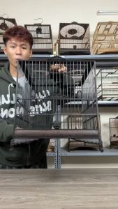 Khung lồng chim chào mào triện lá đề nan cáp quang đen lồng chào mào triện lá đề chất liệu gỗ mun tặng kèm phụ kiện