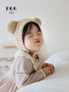 Cute Bear Knitted Hat for Babies Warm Ear Protection All-Match Color Winter Cap Korean Style Boys Girls Knit Headwear