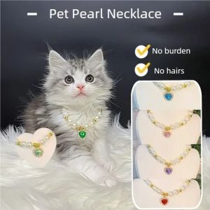Adjustable Rhinestone Pearl Pet Collar Necklace Fashion Neck Accessory For Kitten Small Puppy Dog Daily Party Pet Decor Gift
