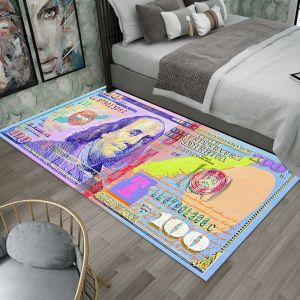 Thảm Trải Sàn Hình Học Bằng Polyester Chống Trượt Có Thể Giặt Được VIKAMA 100 Dollar Bill - Thảm Trải Sàn Hình Học Bằng Polyester Chống Trượt Cho Phòng Khách Phòng Ngủ Trang Trí Nhà Hiện Đại