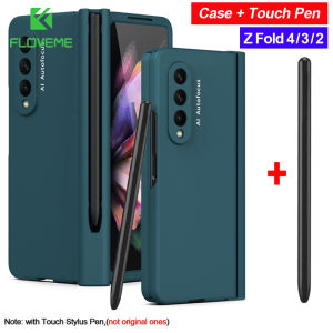 [With Pen+Screen Film] FLOVEME With Touch Pen Hinge Phone Case For Samsung Galaxy Z Fold 5 Fold 4 Fold 3 5G With Front Screen Glass Film Full Protection Back Cover For Galaxy Z Fold 5 Fold 4 Fold 3
