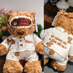 Gấu Teddy Mặc Pijama Thêu Tên Theo Yêu Cầu| 35cm | Gấu Dễ Thương Lông Mềm Mịn |Quà Tặng dành người thương