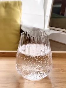 Nordic Style Prism Stemless Wine Glass Light Luxury Stripe Cold Drink Cup Big Belly tail Mixing Wine Glass Fruit Tea Tumbler