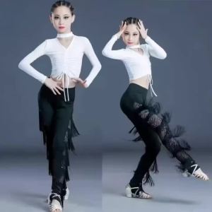 Girls Latin Dance Performance Costume Kids Tassel Fringe Professional Standard Practice Exam Autumn Trousers Stage performance