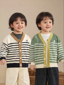 CUTEPANDAS | Áo Cardigan Bé Knit Sọc Mùa Xuân