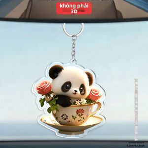 Dễ Thương 2D Acrylic Gấu Trúc Teacup Móc Khóa Họa Tiết Hoa Xe Móc Khóa Túi Mặt Dây Chuyền Món Quà Đáng Yêu Cho Nữ Cô Gái