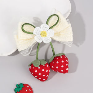 Korean Strawberry Bow Hair Clips Sweet Flower Lace Ribbon Bownot Hairpins For Girls Children Trendy Cute Headwear Accessories