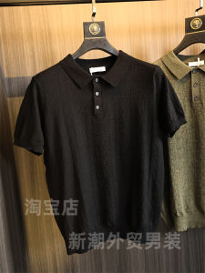 Elegant Natural Pleats Italian Luxury Summer Washed Cotton Skin-friendly Breathable Polo Shirt Men Knitted Short Sleeve Turn-down Collar